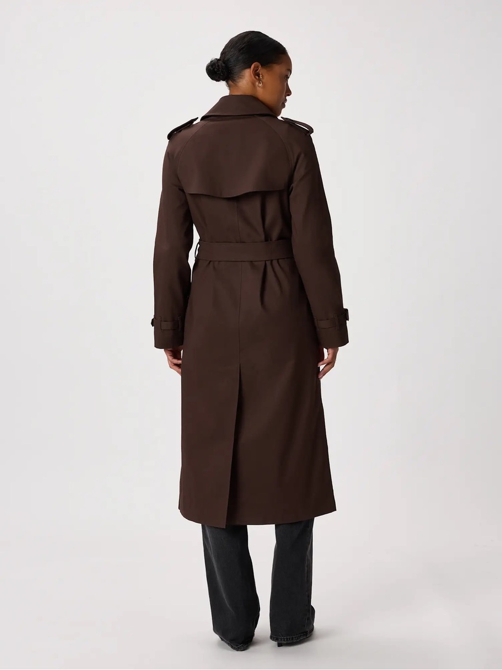 Quince Brown Comfort Stretch Long Trench Coat size M - Picture 4 of 10